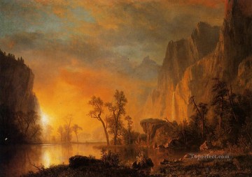  rock Oil Painting - Sunset in the Rockies Albert Bierstadt Landscape